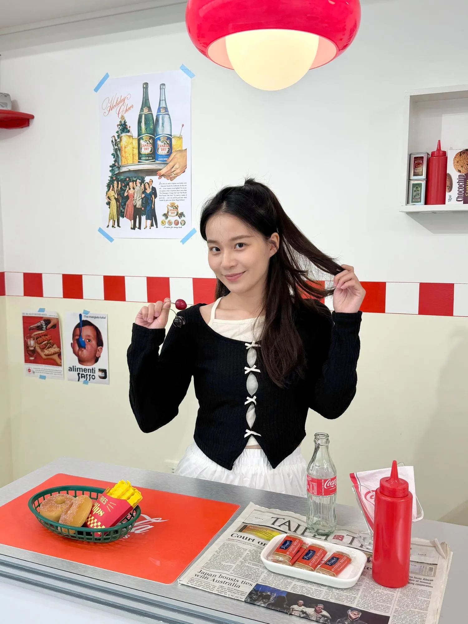 正韓螺紋緞帶長袖假兩件開衫