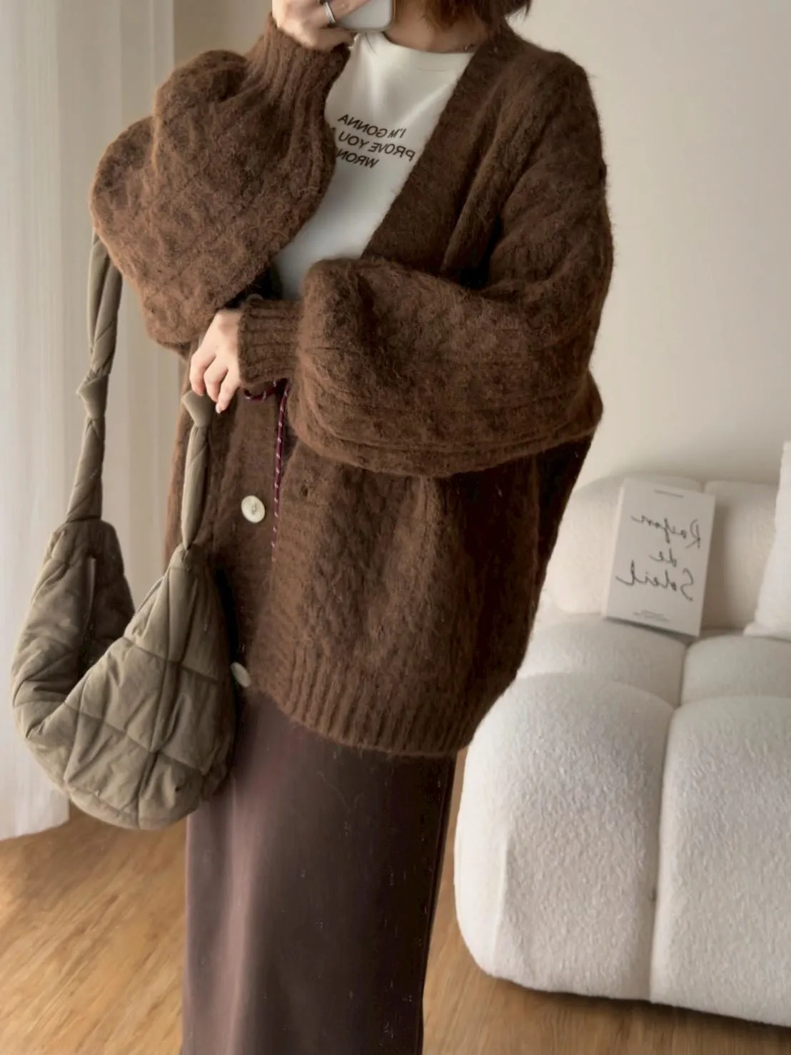 大版花苞袖麻花針織外套