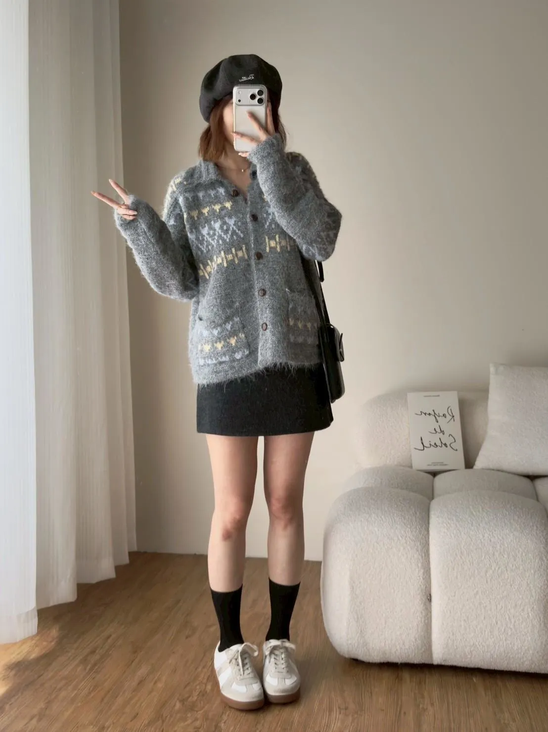 羊絨坑條半裙 (有內裡)