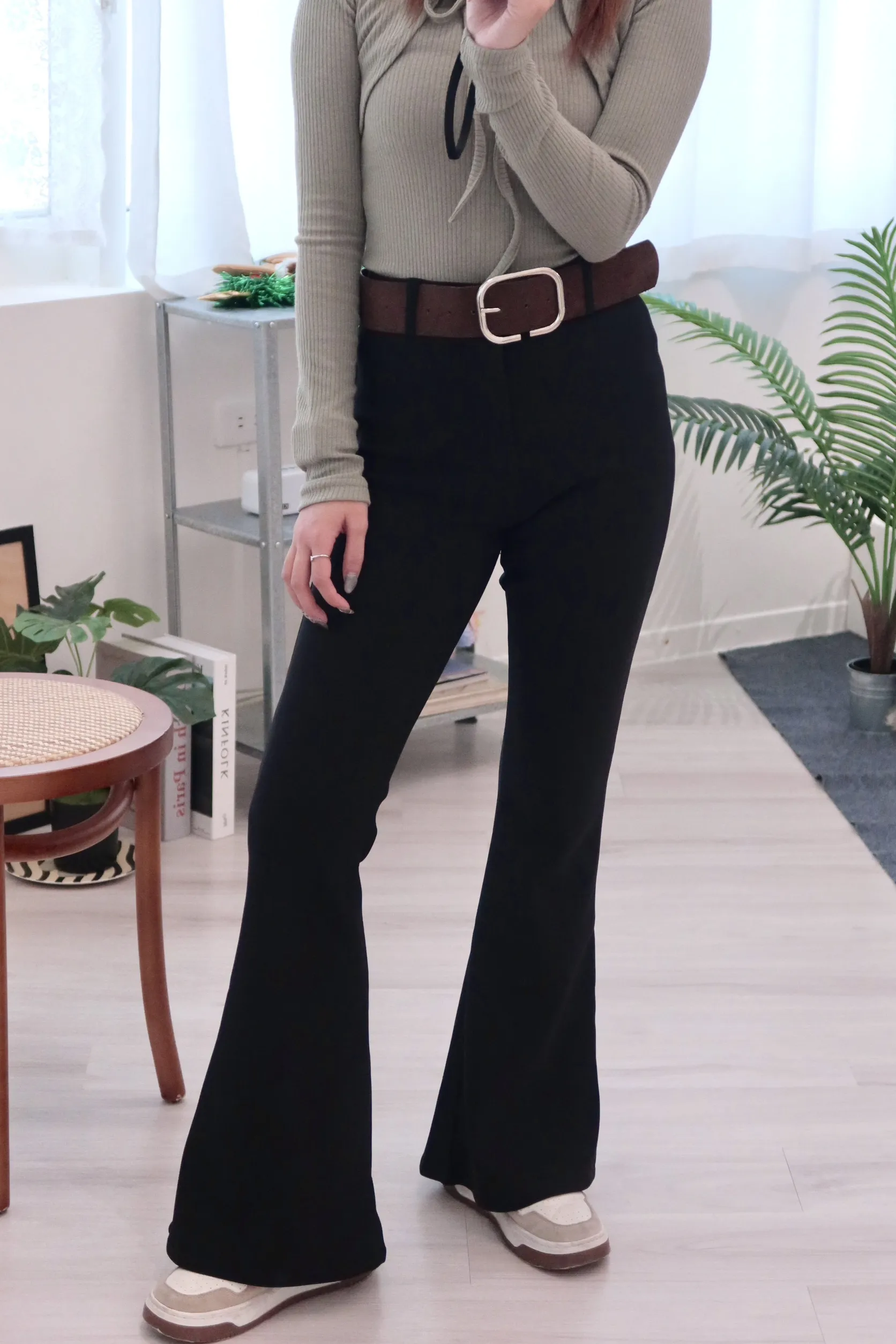 高腰顯瘦微喇加絨加厚神褲（配腰帶）