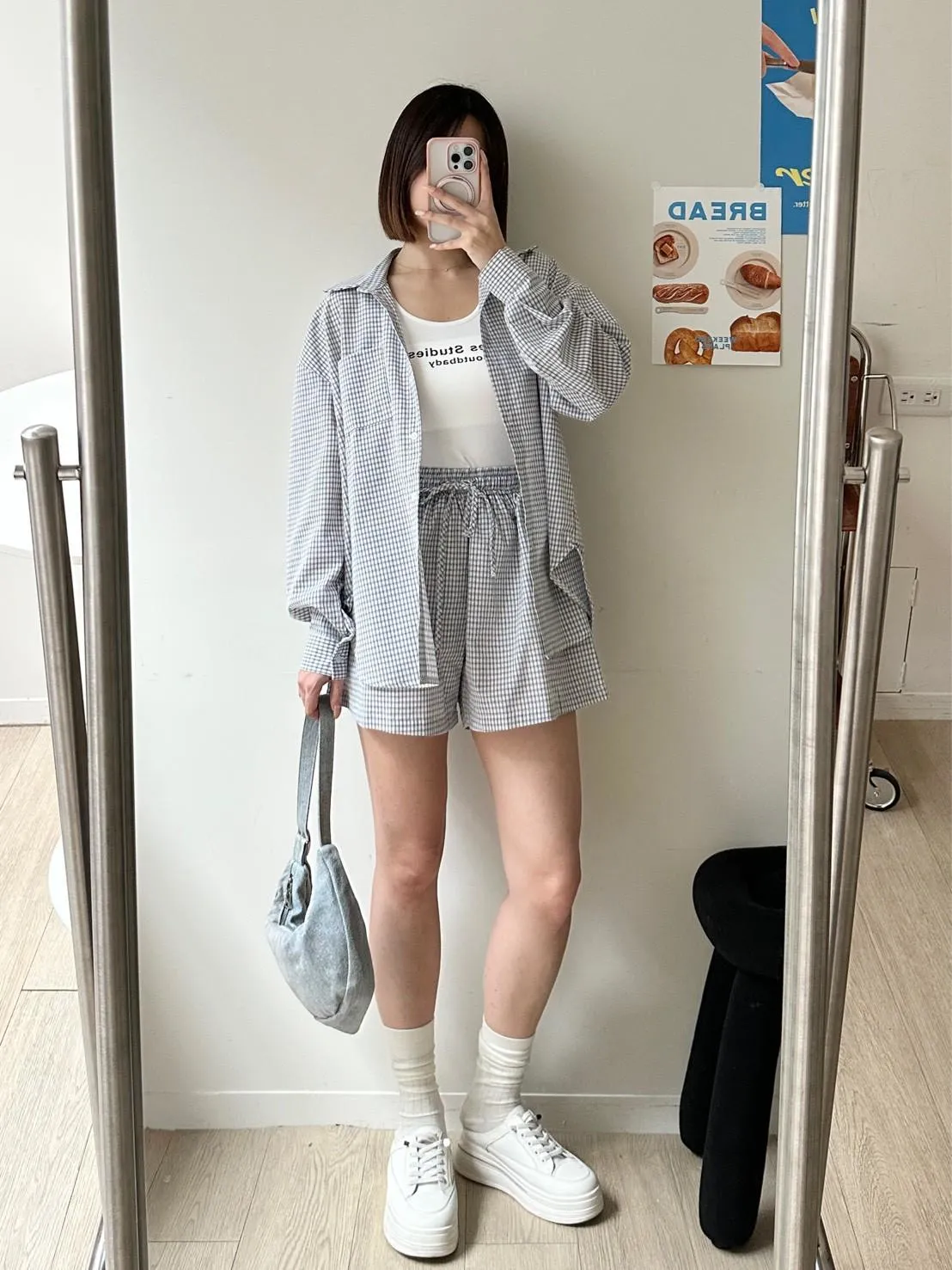 格子襯衫➕英文背心➕短褲套裝 超高Cp三件套