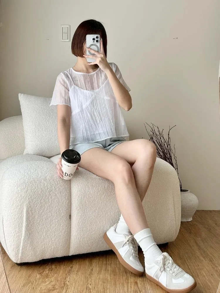 真兩件壓皺短袖上衣