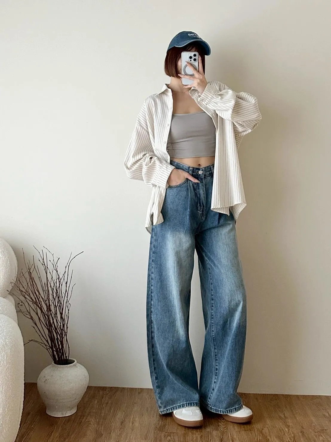 泡泡棉麻直條襯衫