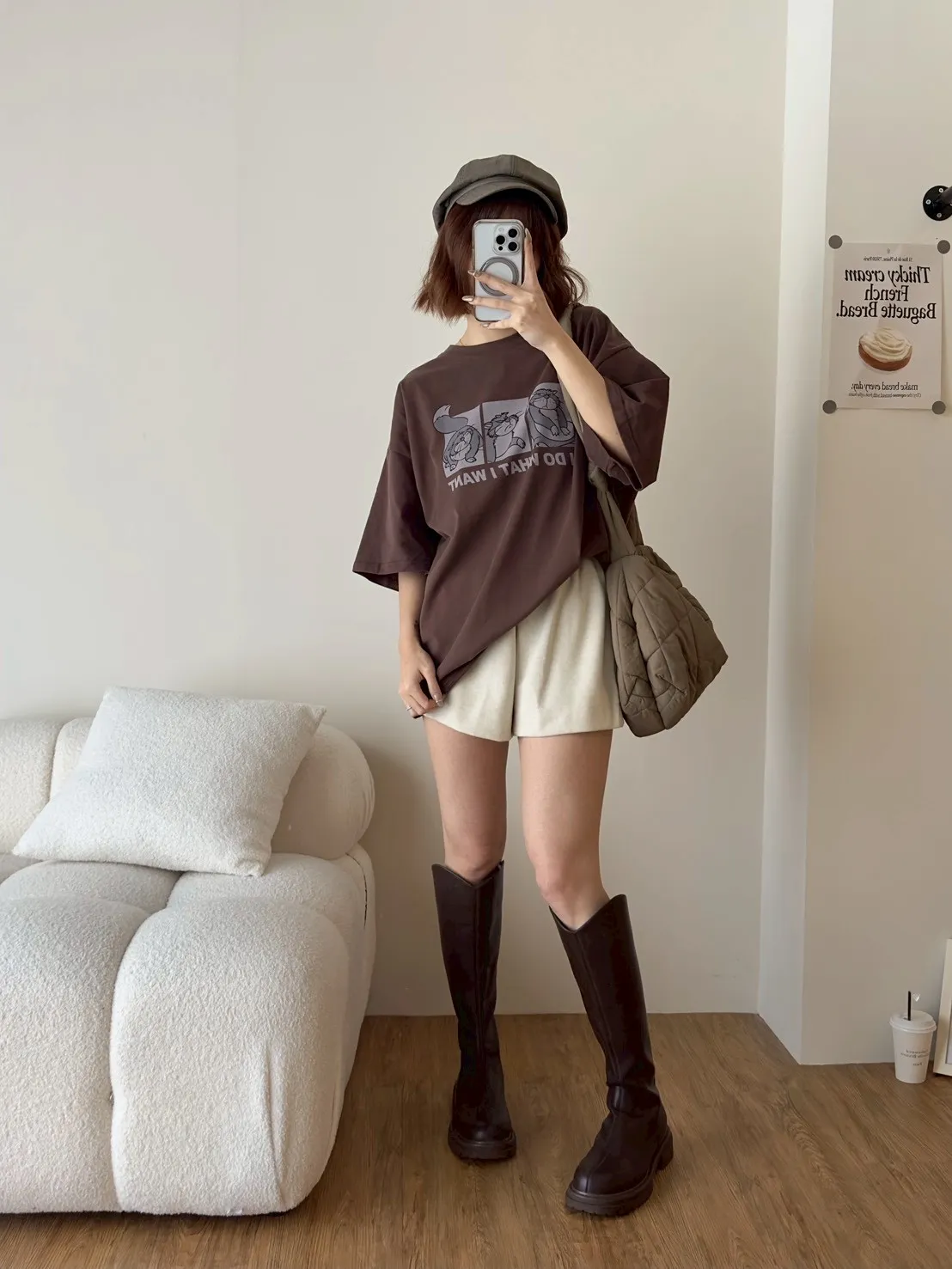 磨毛三格貓大T上衣