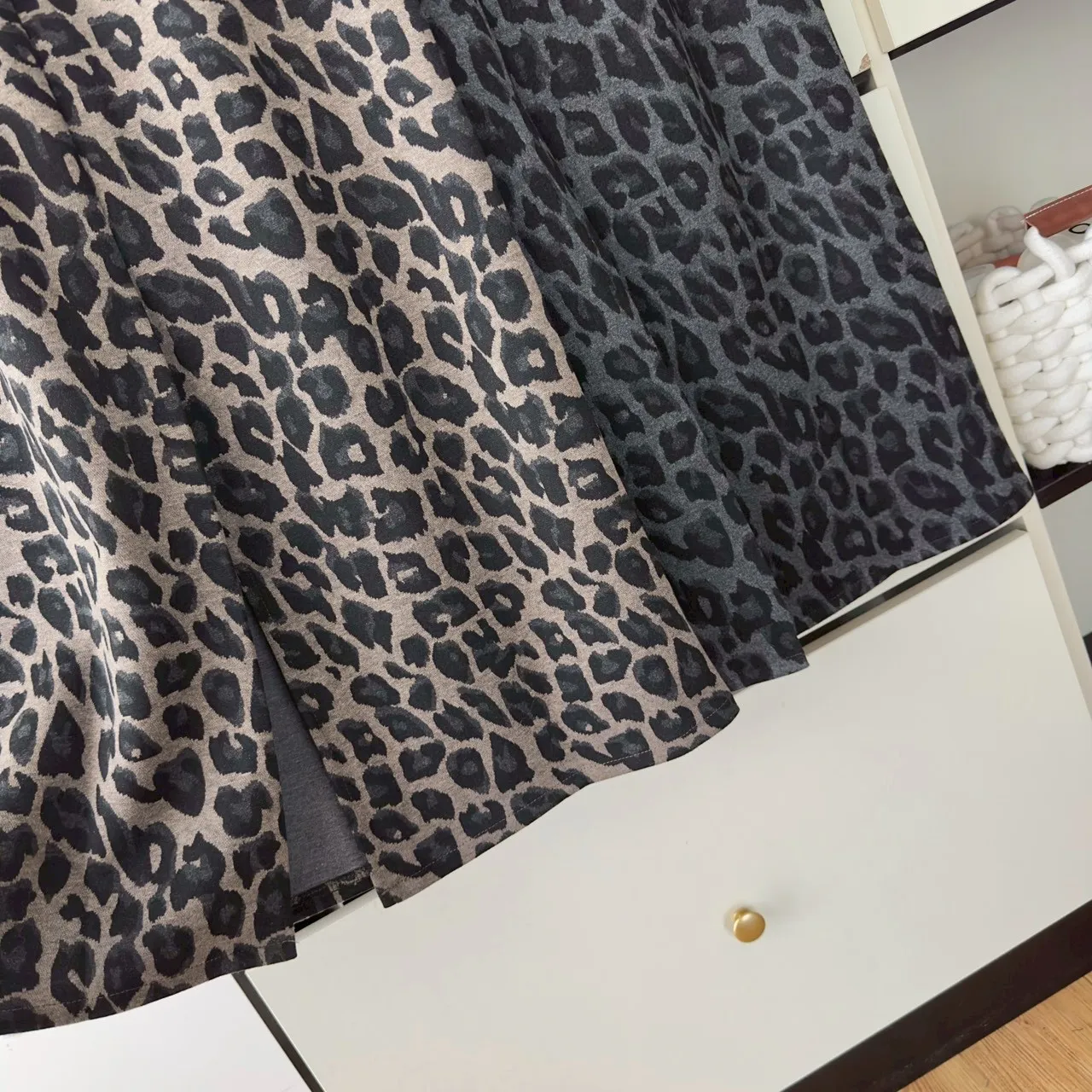 秋冬豹紋後開衩A字長裙