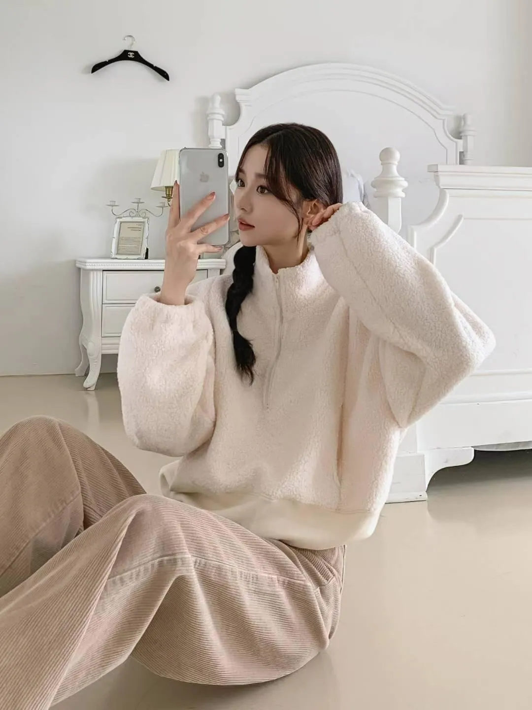 正韓QQ毛拉鏈口袋休閒上衣