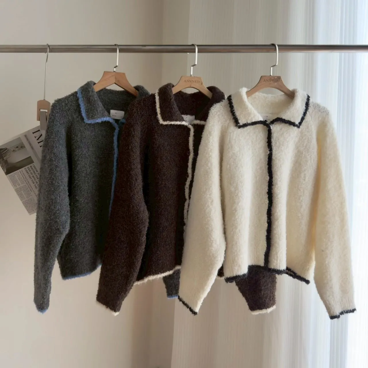 撞色邊娃娃領毛衣