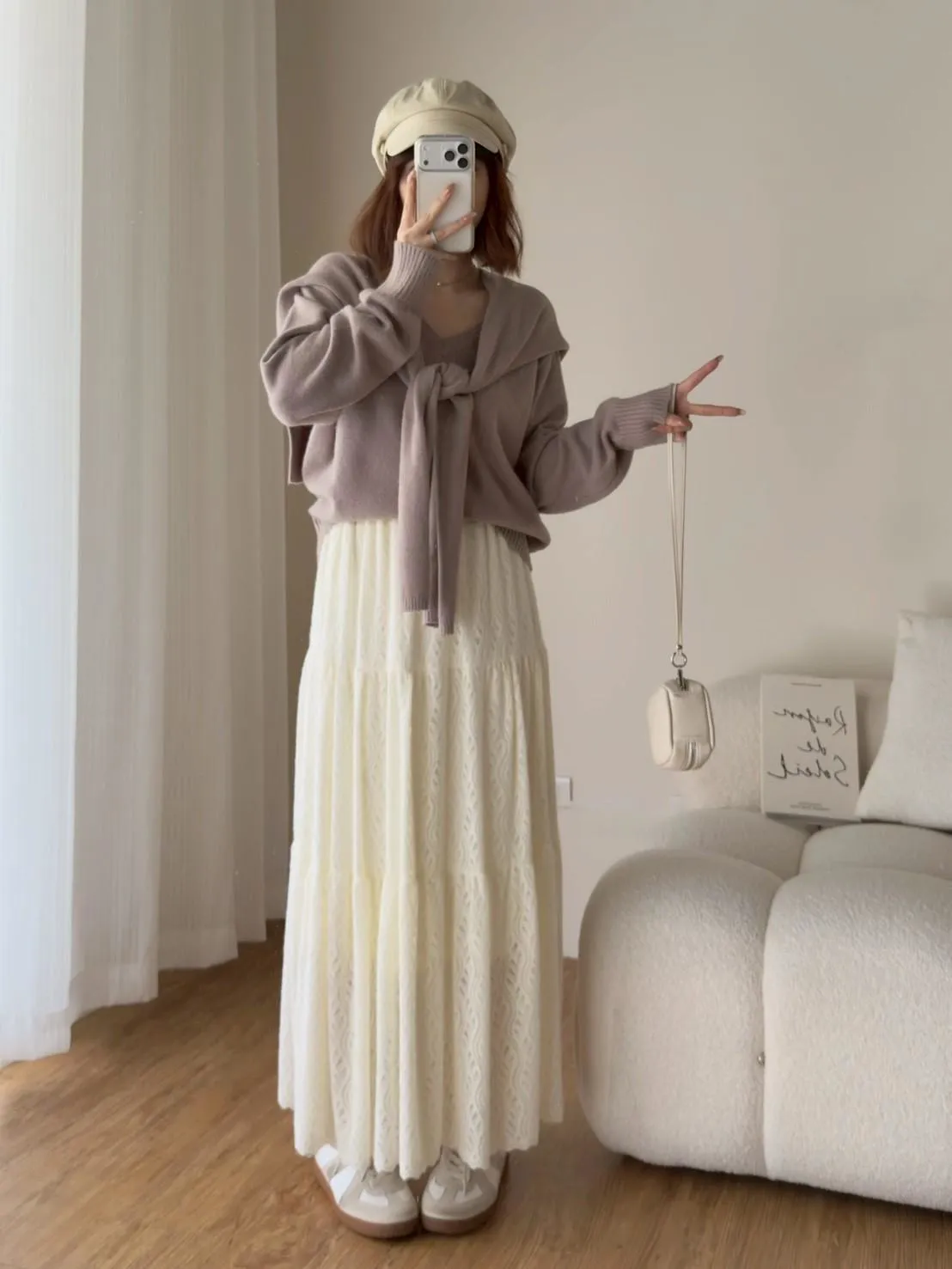 加絨蕾絲蛋糕長裙