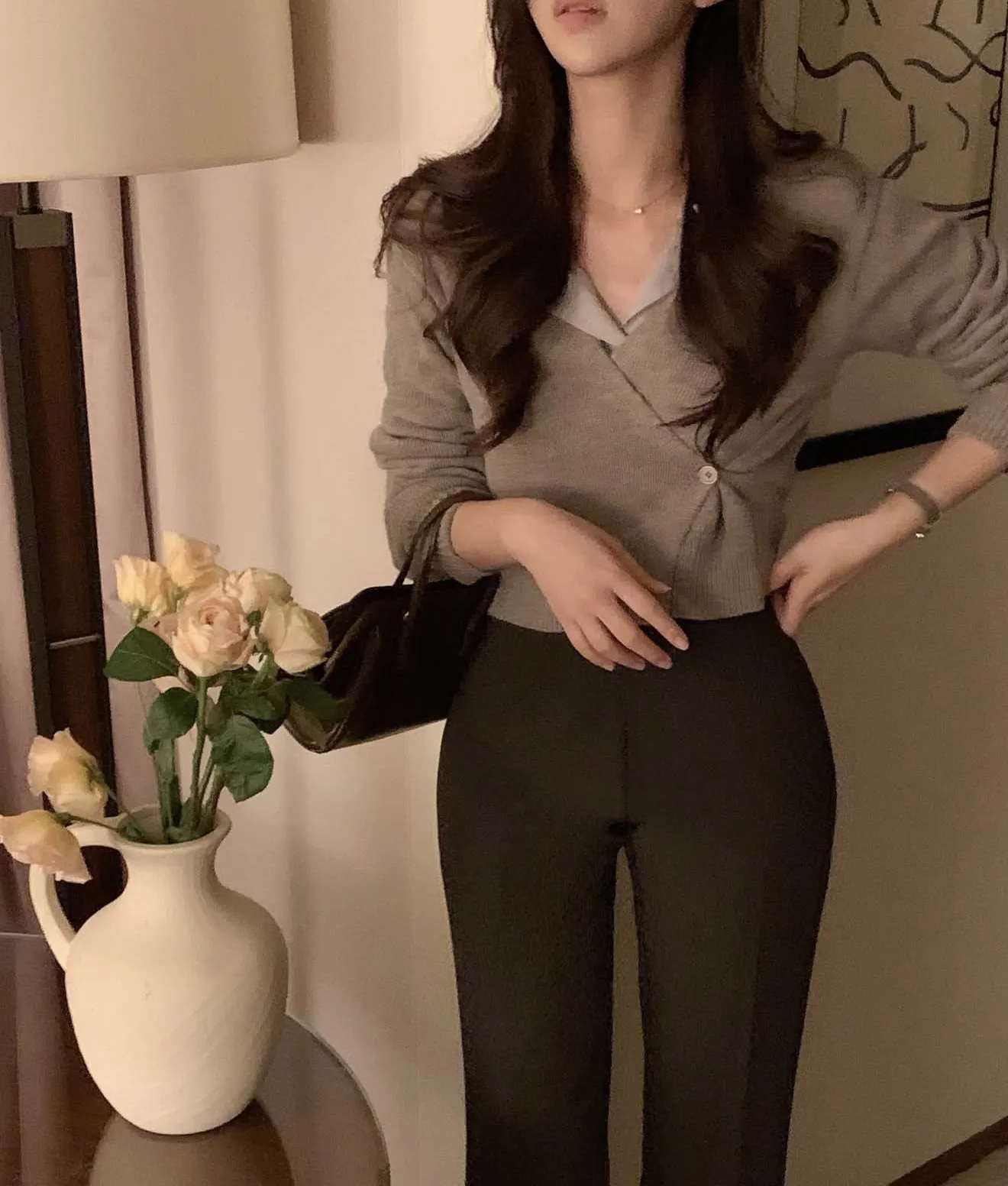 正韓羊毛端莊雙向蓬鬆開衫