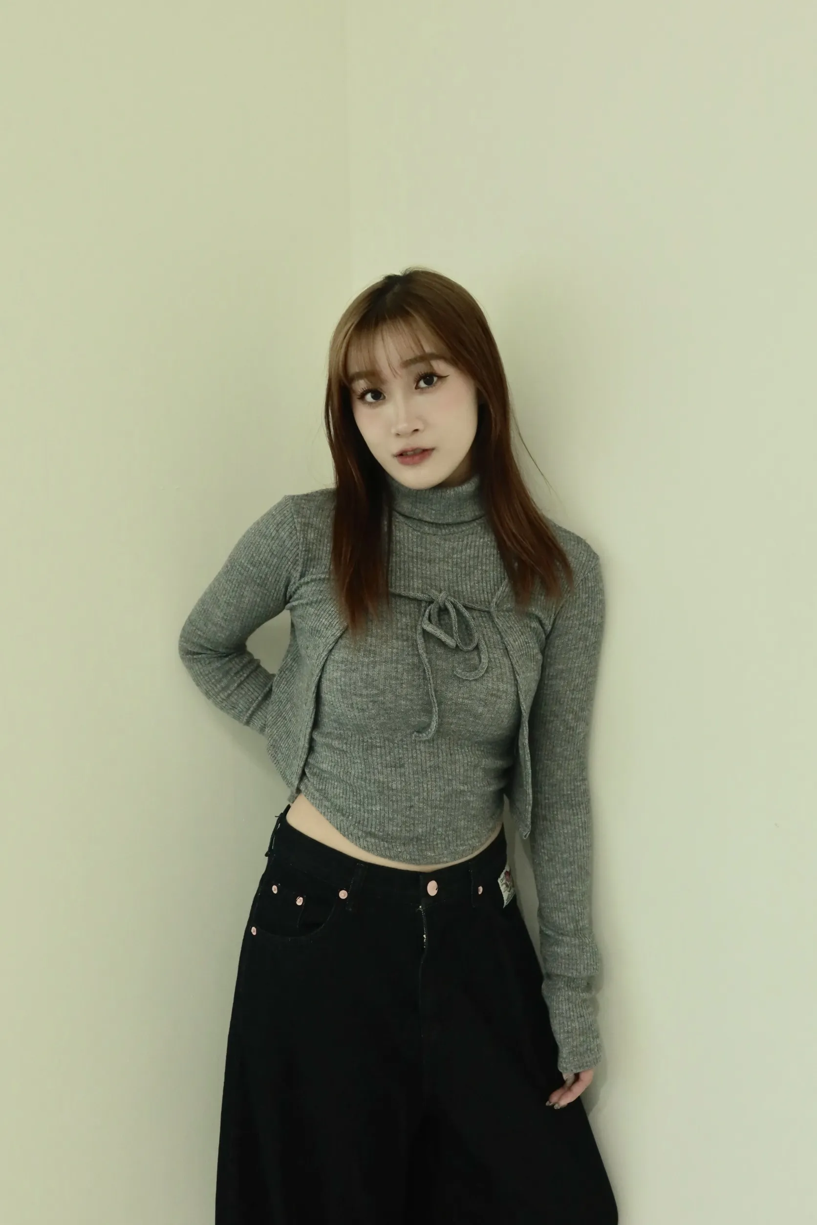 正韓高領開衫套裝