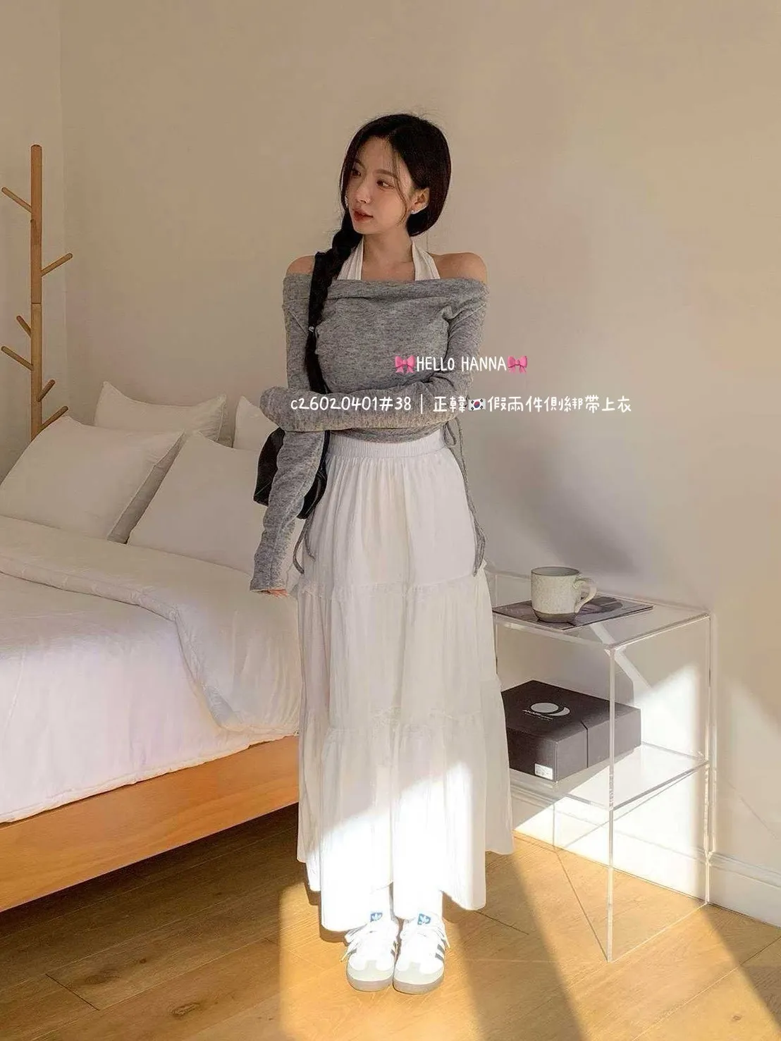 正韓假兩件側綁帶上衣