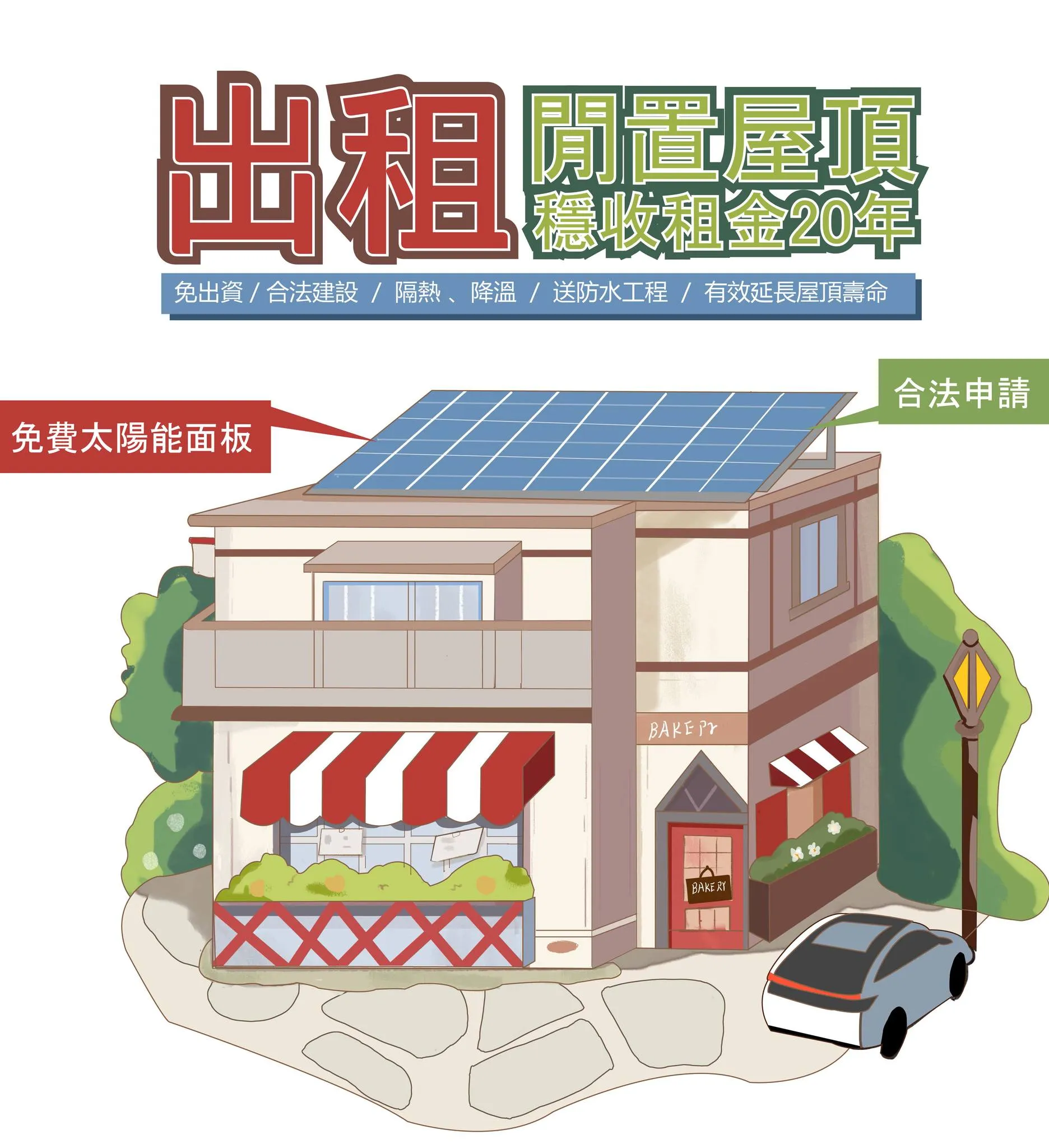 閒置的屋頂租給我們 換來20年的穩定租金
