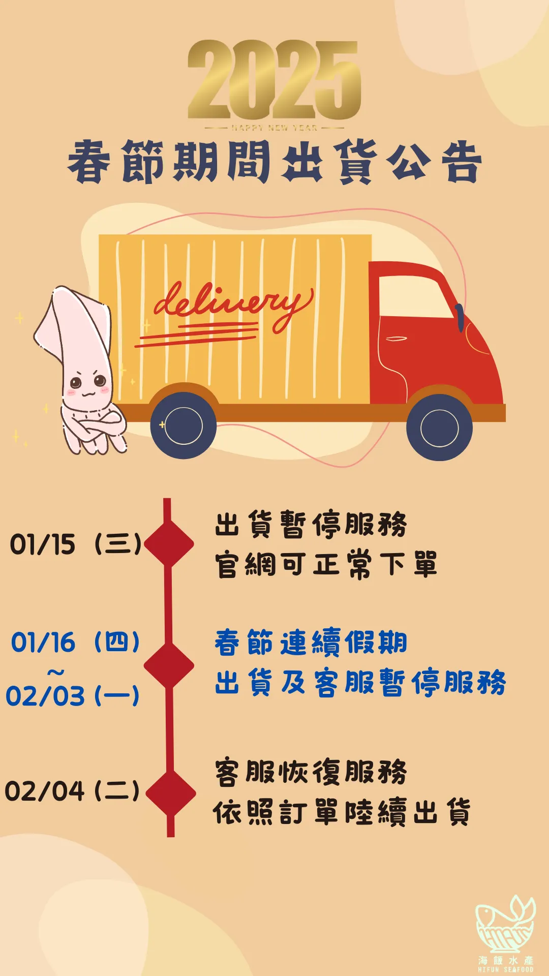 2025春節出貨公告
