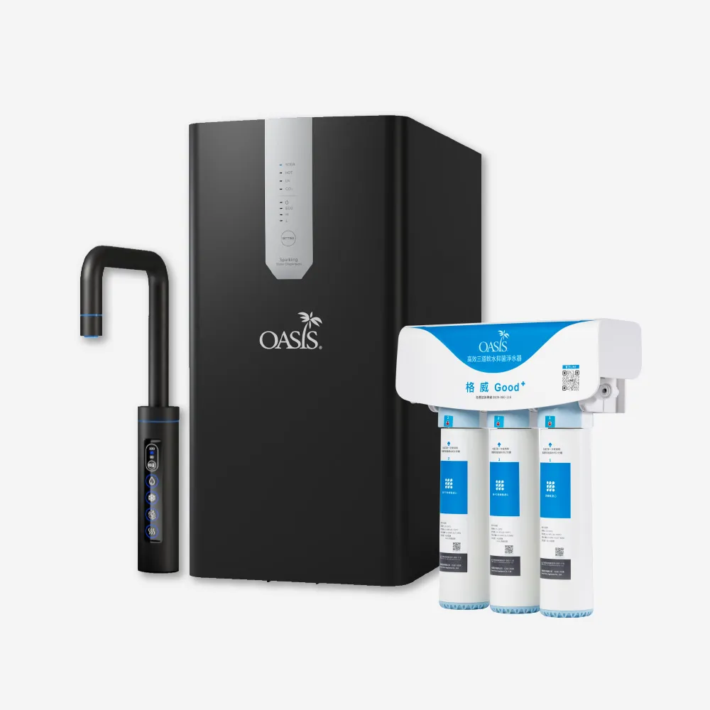 美國OASIS|會打氣的飲水機|櫥下極奢氣泡三溫UVC飲水機|LUXES-FIZZ-401|配置OASIS 600G大流量RO淨水器US-101K