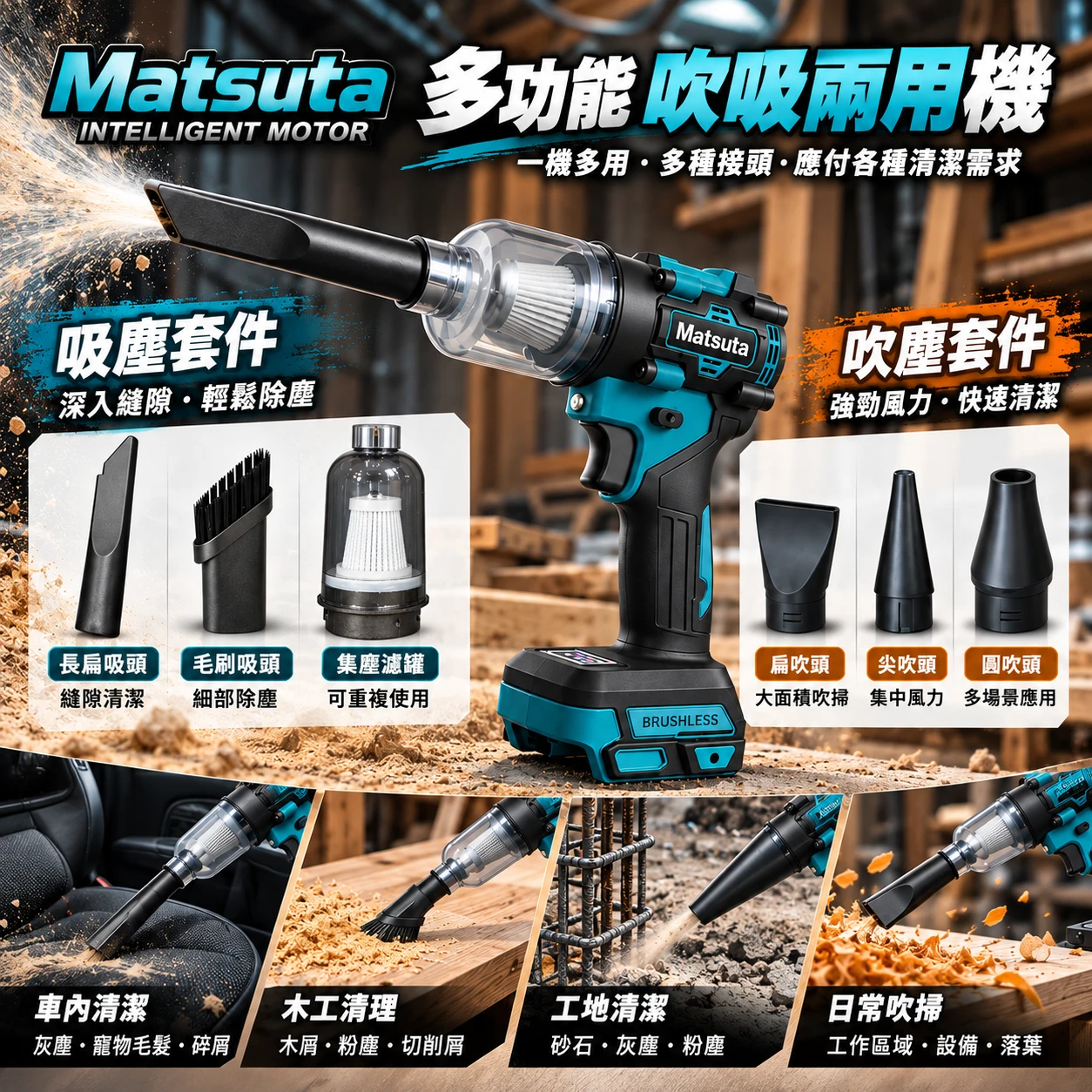 Matsuta 多功能吹吸兩用機 牧田電池通用 吹塵 除塵 吸塵 暴力吹風機 無刷吹風機 工地清潔 MAKITA 牧田