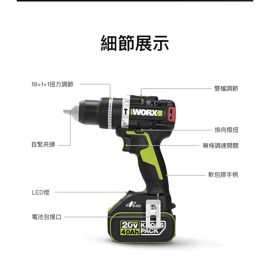 WU373 無刷鋰電震動衝擊鑽20V 13mm 95N.m 電鑽 水泥 木頭 金屬 工程 水電 居家 WORX 威克士