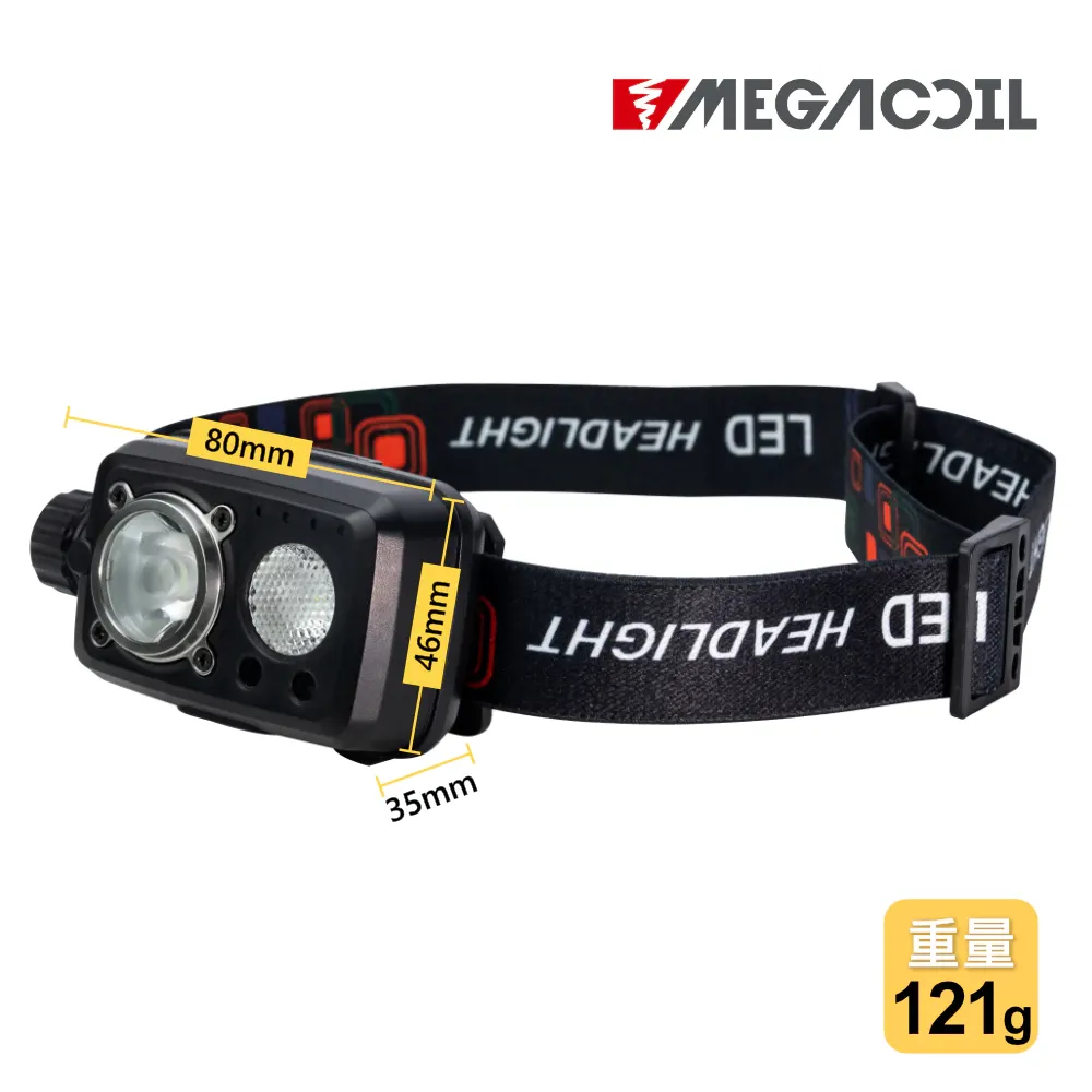 【MEGACOIL】新款旋鈕式照明頭燈 感應式頭燈 LED頭燈 輕量頭燈 LED光感應 5段式 頭戴式 感應燈 防水頭燈