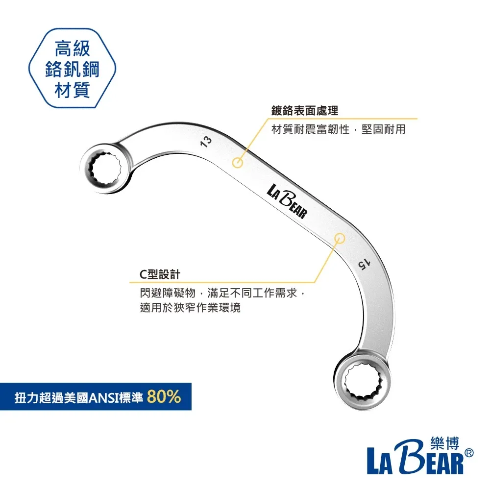 【LaBear】C型雙梅扳手 月亮扳手 半月板手 彎頭 雙頭梅花扳手 C型梅花扳手 C型 U型雙梅扳手 微笑扳手 台灣製