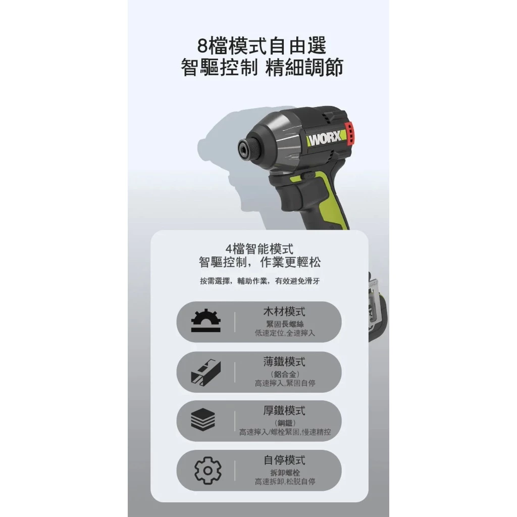 WU291D 8段智能無刷電動衝擊起子機20V 電動工具 高轉速/扭力 居家 水電 金屬 工程 水泥 WORX 威克士