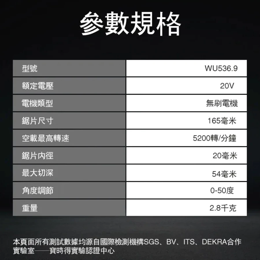 WU536無刷鋰電圓鋸機 20V 165mm 木工用 水電 可調整角度 木頭 電鋸 金屬 木工必備 照明 WORX威克士