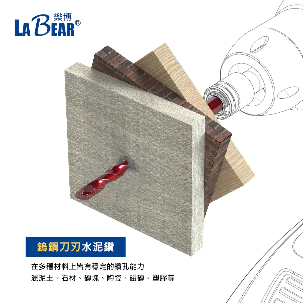 【LaBear】鎢鋼水泥鑽 超值套組1/8、1/4、1/2鎢鋼刀刃 多功能鑽頭 六角柄 麻花鑽 木材 石材 磁磚 鑽尾