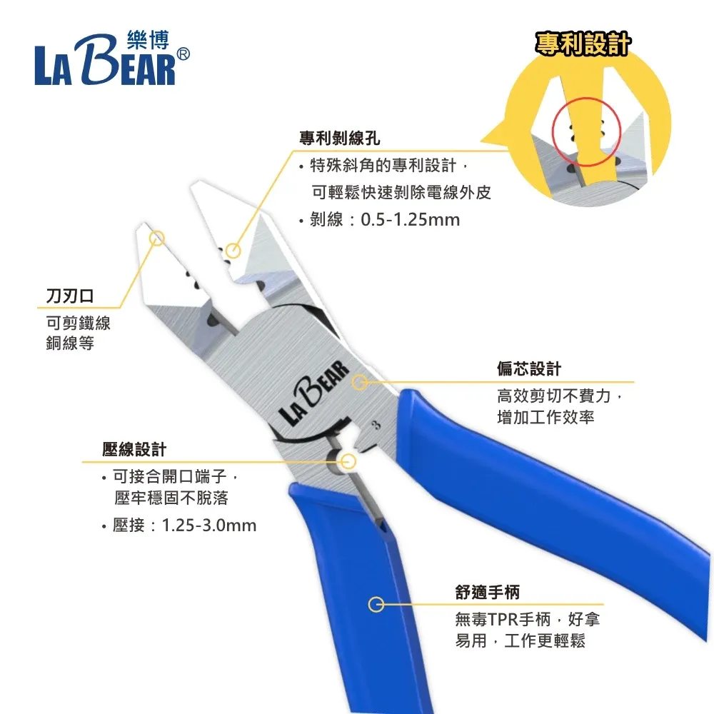 【LaBear】日式斜口鉗 專利剝線斜口鉗 6吋 斜口鉗 剝線鉗 斷線鉗 壓線鉗 壓著鉗 專利設計 台灣製