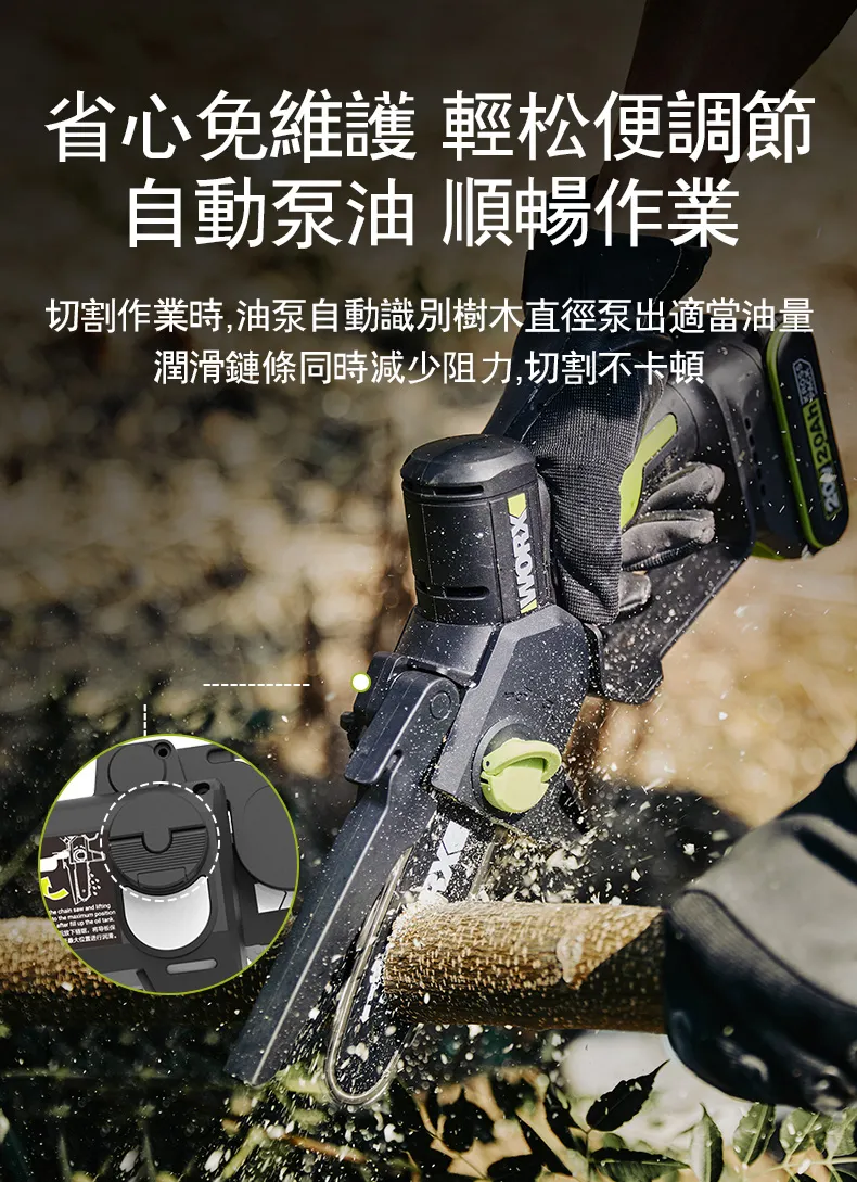 WD331 無刷鋰電迷你小型電鋸 20V 12cm 鏈鋸 小鏈鋸 電鋸 伐木 木頭 樹枝 園藝 單手鋸 WORX 威克士