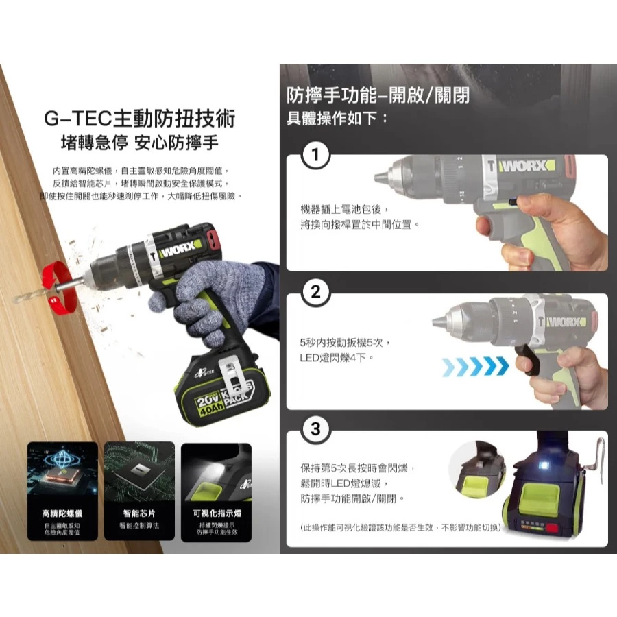 WU373 無刷鋰電震動衝擊鑽20V 13mm 95N.m 電鑽 水泥 木頭 金屬 工程 水電 居家 WORX 威克士