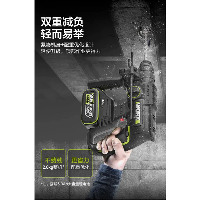 WU380S 鋰電無刷免出力電錘20V 20mm 錘鑽/平鑽 雙功能 水泥 地板 鑽牆 水電 居家 電槌 WORX威克士