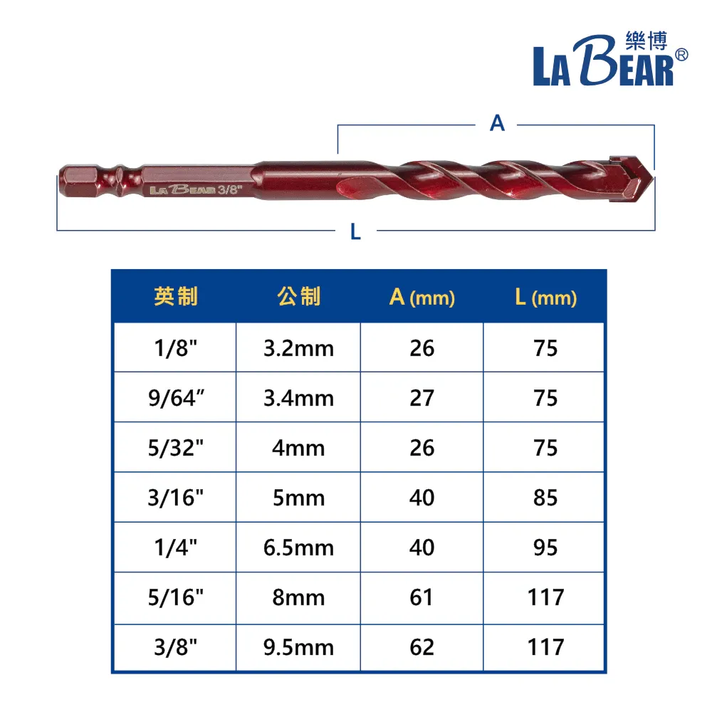 【LaBear】鎢鋼水泥鑽 超值套組1/8、1/4、1/2鎢鋼刀刃 多功能鑽頭 六角柄 麻花鑽 木材 石材 磁磚 鑽尾