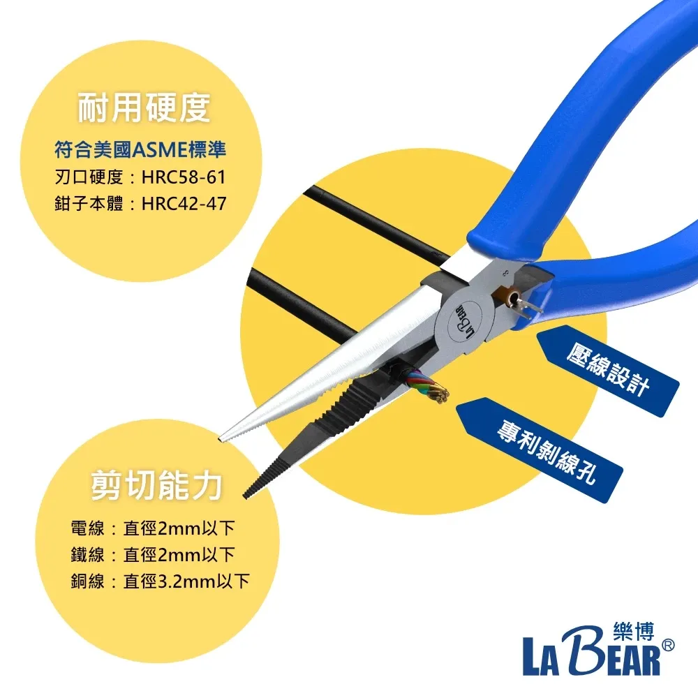 【LaBear】剝線尖嘴鉗 尖嘴鉗 6吋 專利 剝線鉗 尖口鉗 尖嘴鉗 壓線鉗 壓著鉗 專利設計 台灣製