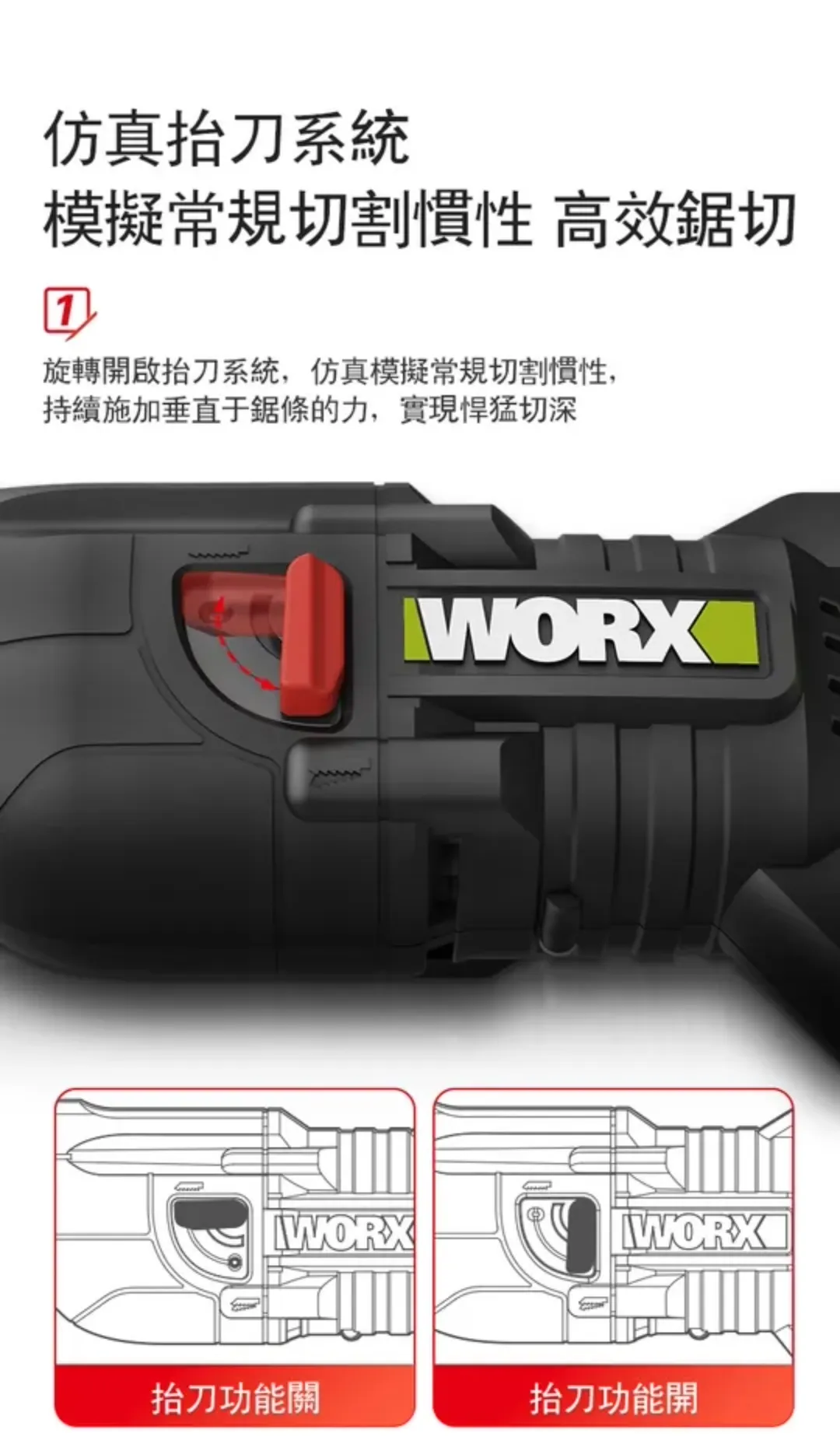 WU501 無刷鋰電軍刀鋸 20V 29mm 重型 仿真抬刀 電鋸 木頭 樹枝 水管 水電 居家 金屬 WORX 威克士