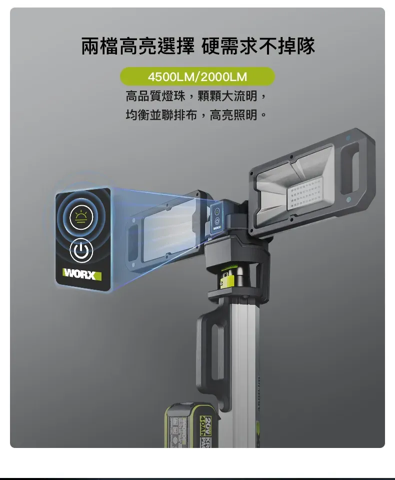 WU029 LED伸縮工作燈 20V 塔燈 露營 雙色溫 黃 白 高亮度 深夜施工 超高亮度 大廣角 WORX 威克士