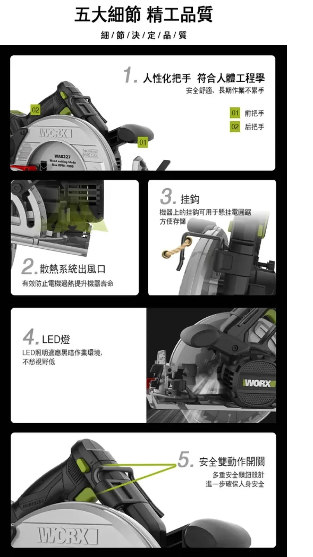 WU538H無刷鋰電圓鋸機20V 185mm 木工用 水電 電鋸 可調整角度 木頭 金屬 木工必備 照明 WORX威克士