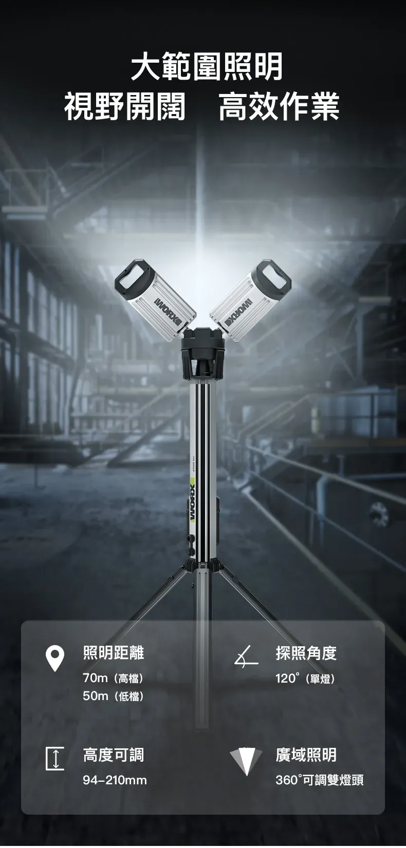 WU029 LED伸縮工作燈 20V 塔燈 露營 雙色溫 黃 白 高亮度 深夜施工 超高亮度 大廣角 WORX 威克士