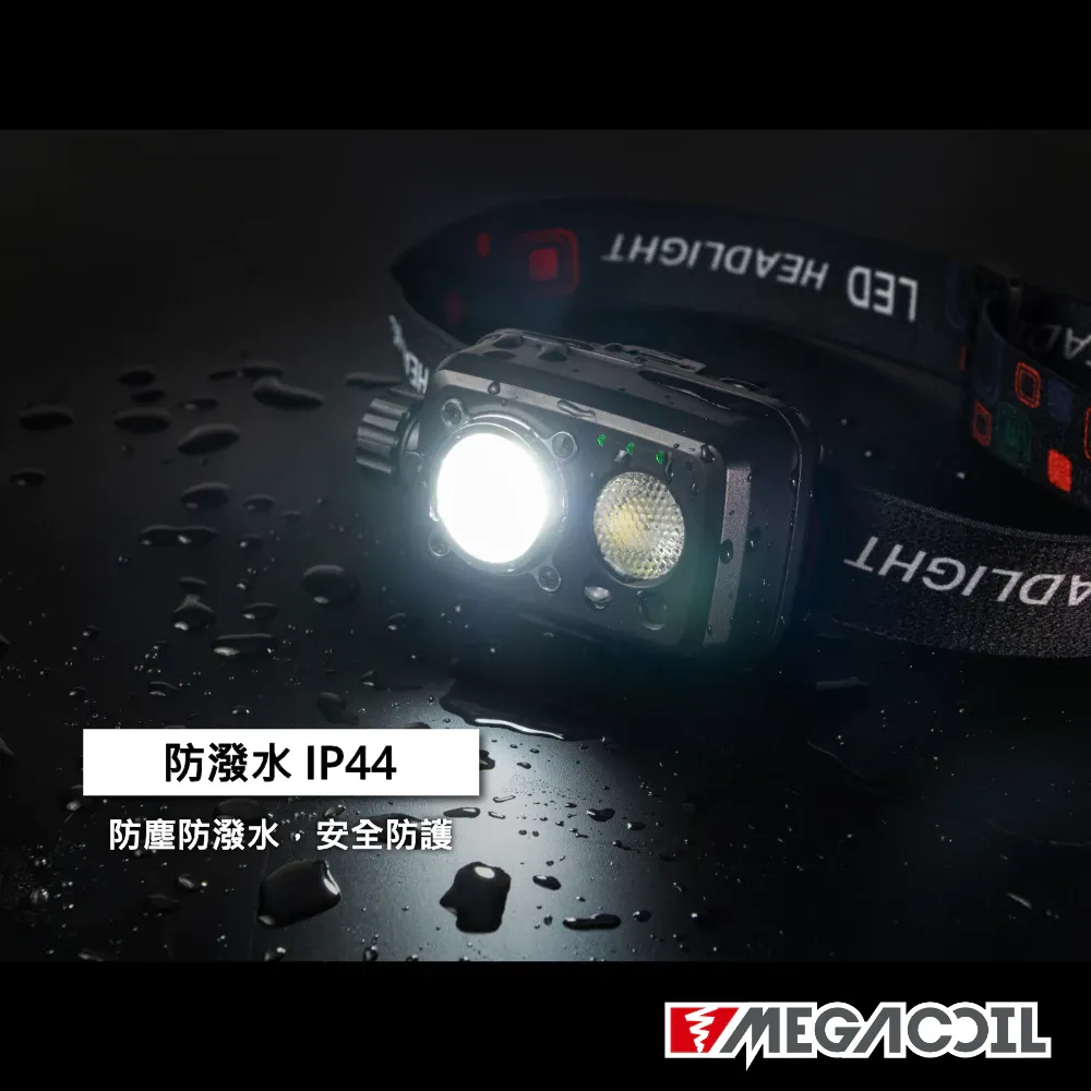 【MEGACOIL】新款旋鈕式照明頭燈 感應式頭燈 LED頭燈 輕量頭燈 LED光感應 5段式 頭戴式 感應燈 防水頭燈
