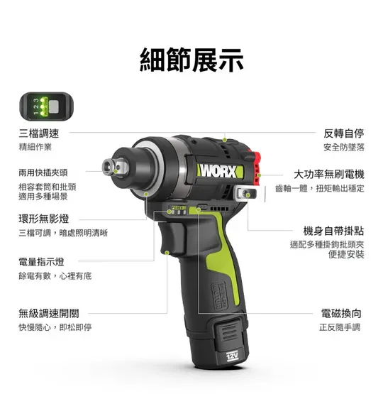 WU132T無刷鋰電衝擊起子機 12V 六角 四方頭 居家 工程 水電 木工 汽修 水泥 鑽牆 金屬 WORX 威克士