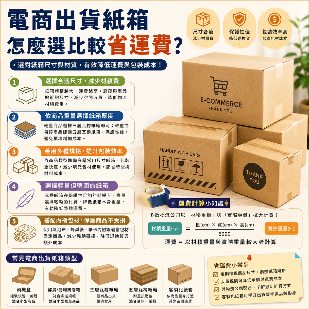 電商出貨紙箱怎麼選比較省運費？