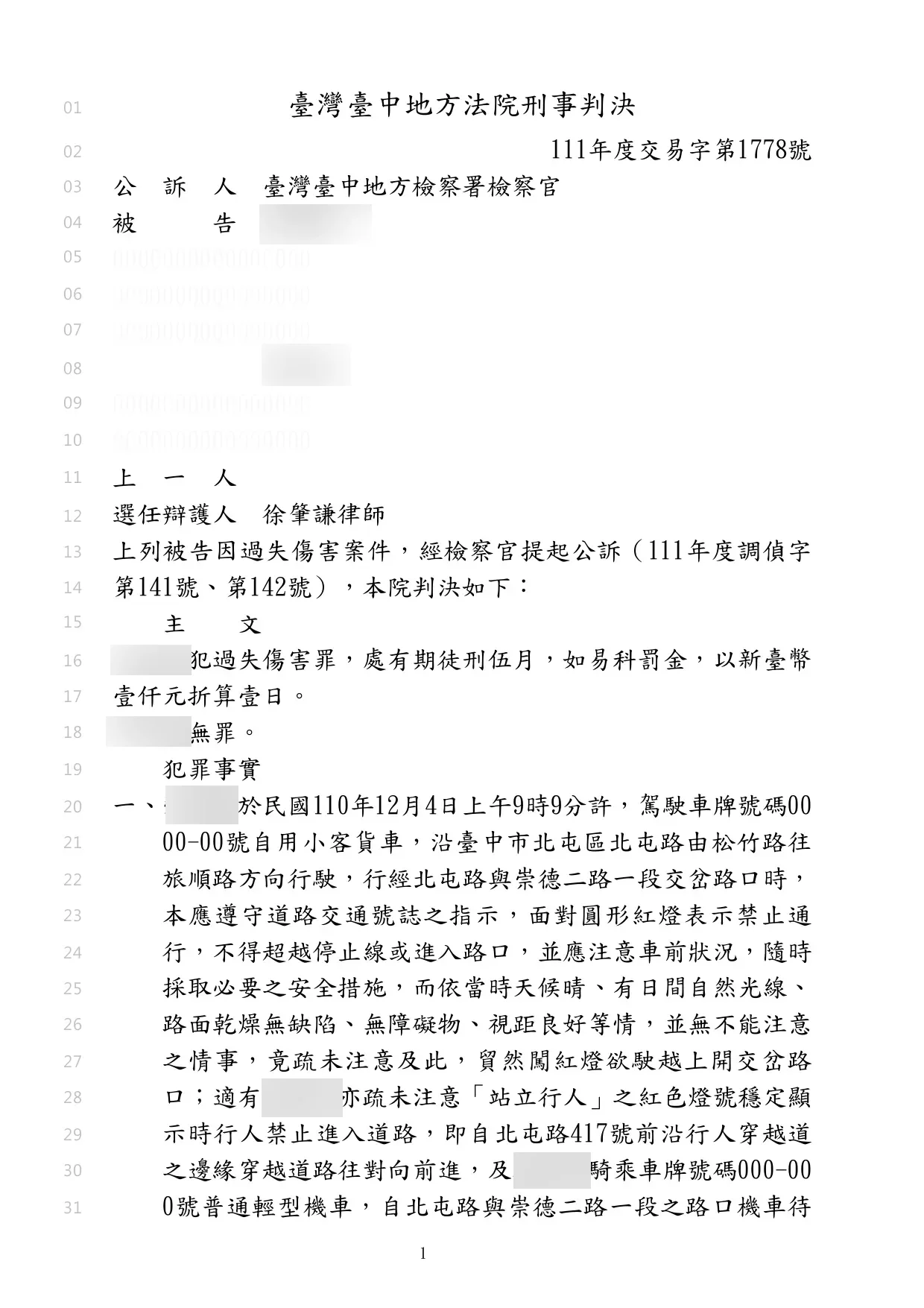 成功爭取車禍傷害被告無罪