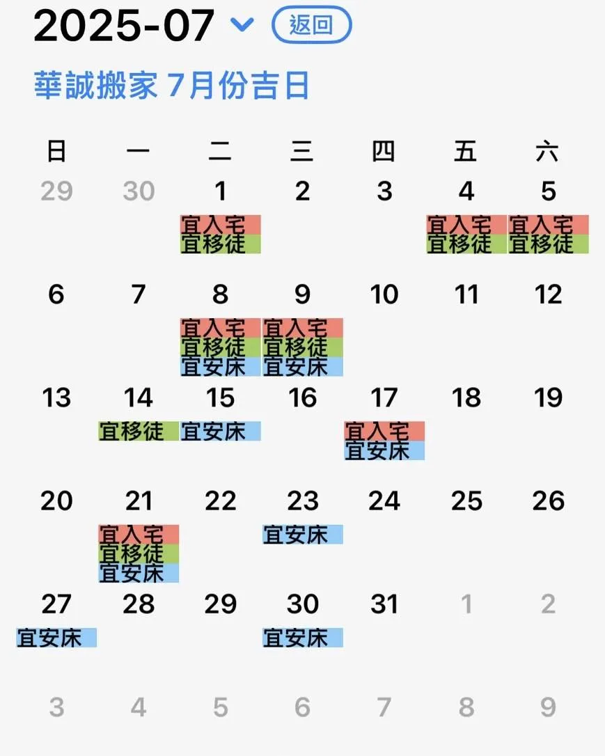 七月份搬家好日