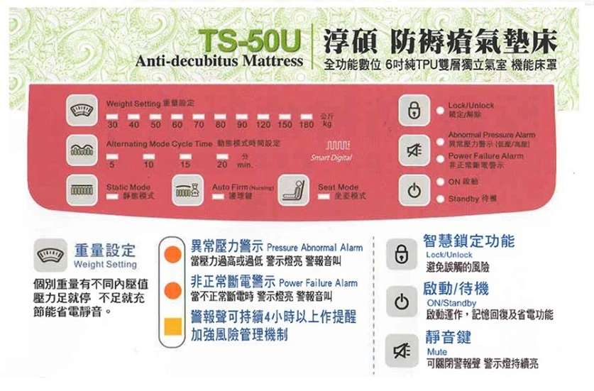 超高階數位型 8 吋雙層獨立氣室氣墊床