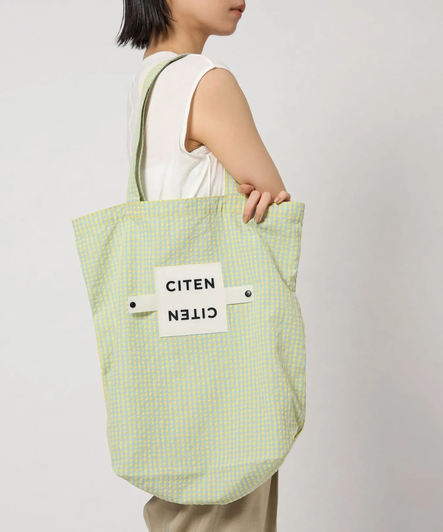 日本 CITEN 捲捲扣格紋托特包