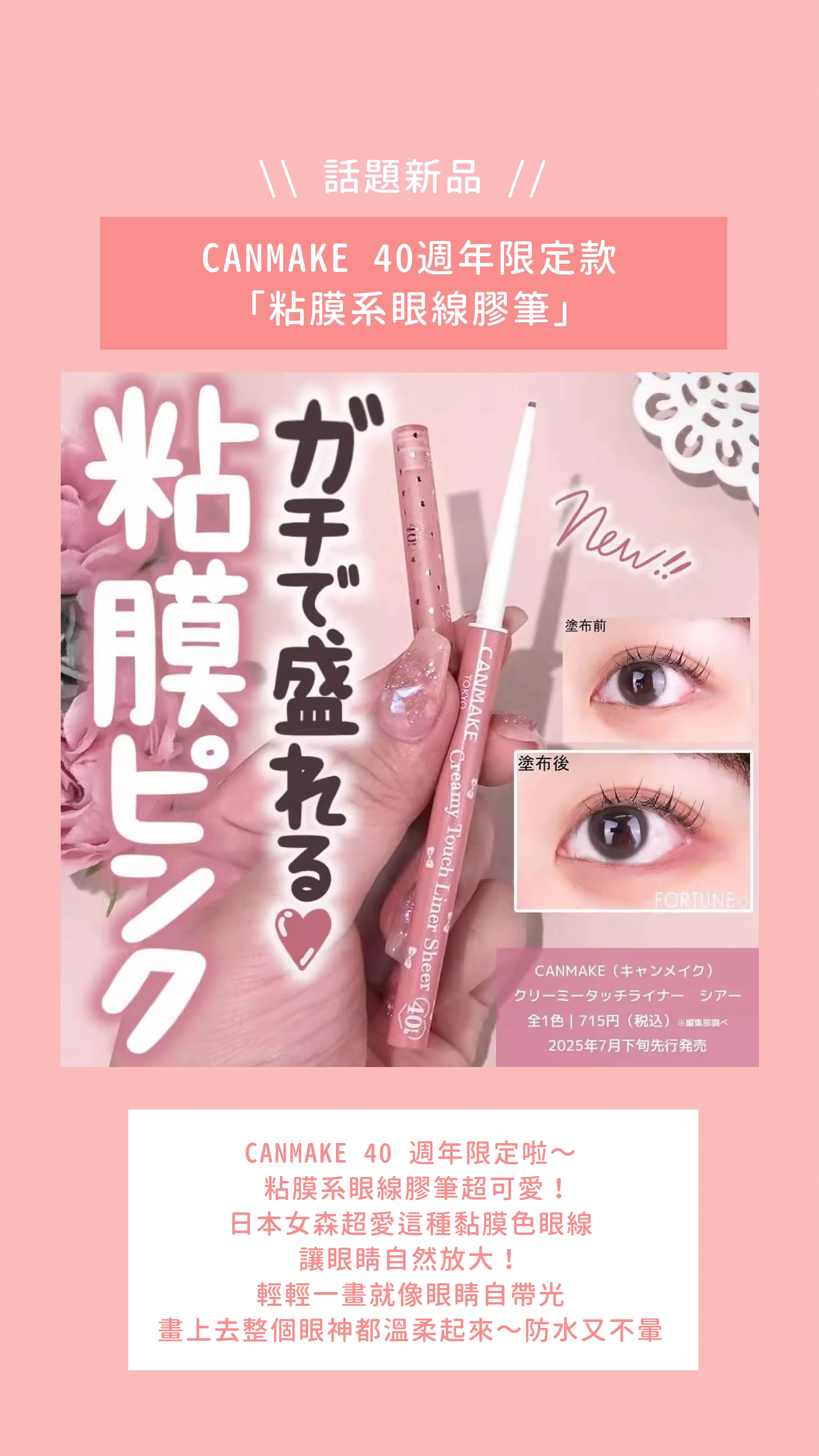 日本 CANMAKE 40週年限定款 粘膜系眼線膠筆