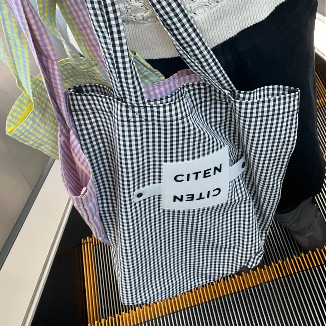 日本 CITEN 捲捲扣格紋托特包