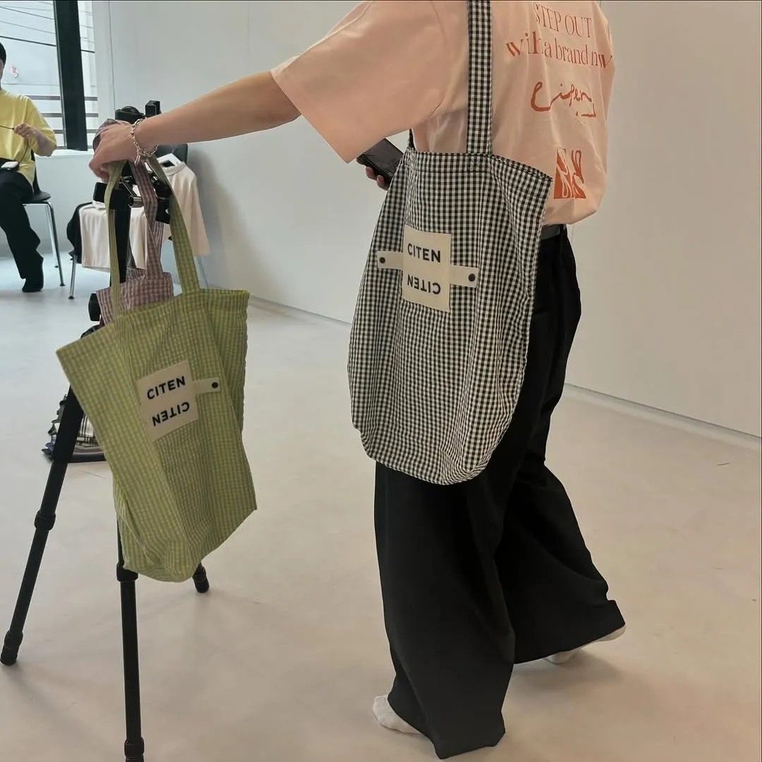 日本 CITEN 捲捲扣格紋托特包