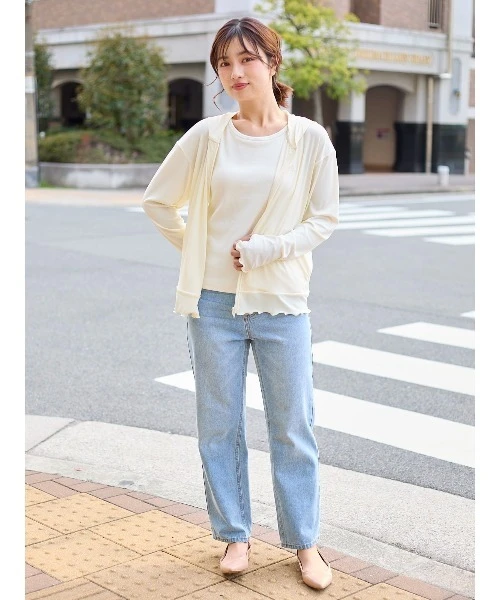 日本 tutuanna 撞色刺繡Logo荷葉滾邊 防曬外套