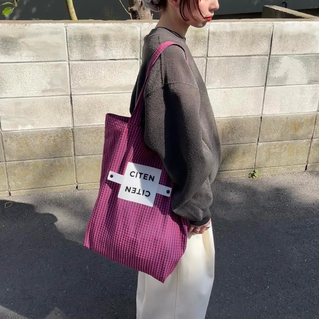 日本 CITEN 捲捲扣格紋托特包