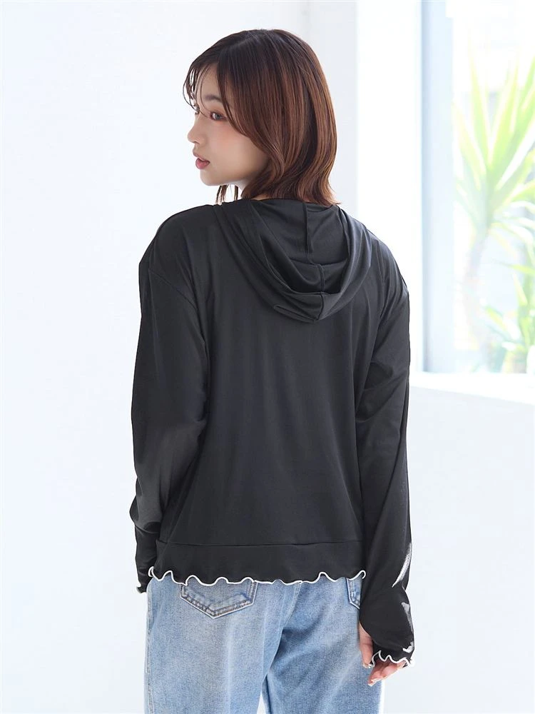 日本 tutuanna 撞色刺繡Logo荷葉滾邊 防曬外套