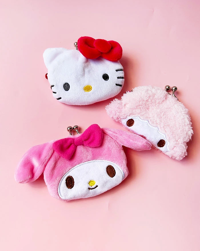 日本 三麗鷗 日式扣毛絨零錢包