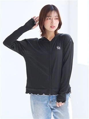 日本 tutuanna 撞色刺繡Logo荷葉滾邊 防曬外套